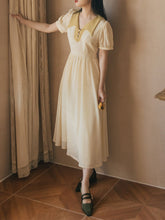 Load image into Gallery viewer, Apricot Chelsea Collar Short Sleeve Audrey Hepburn 1950S Dress