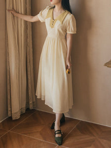 Apricot Chelsea Collar Short Sleeve Audrey Hepburn 1950S Dress