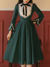 Load image into Gallery viewer, Dark Green Long Sleeve Ruffles Evdwardian Revival Dress