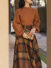 Load image into Gallery viewer, 2PS Brown Sweater And Plaid Swing Skirt 1950S Vintage Audrey Hepburn&#39;s Style Outfits