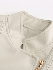 Light Green Long Sleeve PU Leather Motorcycle Jacket