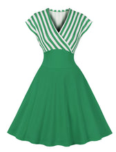 Load image into Gallery viewer, Green Stripe Raglan Sleeves 1950S Vintage Swing Dress