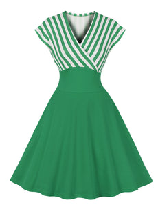Green Stripe Raglan Sleeves 1950S Vintage Swing Dress