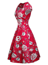 Load image into Gallery viewer, Halloween Red Skull Printed V Neck Vintage Dress