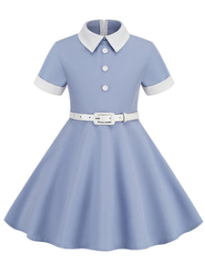 Kids Little Girls' Dress Peter Pan Solid Color Cotton 1950S Vintage Dress