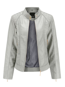 Soft Coat Long Sleeve PU Leather Motorcycle Jacket For Women