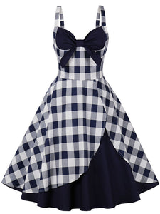 Navy Plaid Spaghetti Strap 1950S Vintage Swing Dress