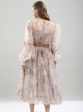 Load image into Gallery viewer, Retro Palace Puffed Sleeves Lace Tulle Print Vintage Swing Dress