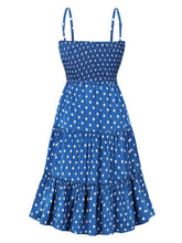 Load image into Gallery viewer, Blue And White Polka Dots Big Bow Swing Dress