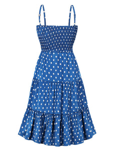 Blue And White Polka Dots Big Bow Swing Dress
