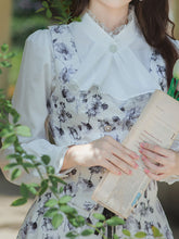 Load image into Gallery viewer, 3PS White Long Sleeve Ruffles Victoria Scarf Collar Shirt With Cottagecore Floral Print Vest And Skirt Suits