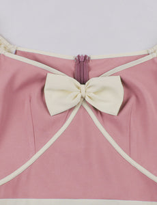 Purple Bowknot Ruffles Butterfly Sleeve 1950s Vintage Dress