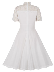 White Queen Collar Lace Semi-Sheer 1950S Vintage Dress With Pockets