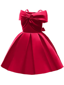 Kids Little Girls' Dress Off Shoulder Bow Birthday Christening Dress