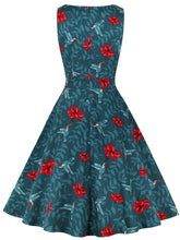 Load image into Gallery viewer, Blue Bird Print 1950S Vintage Swing Dress With Pockets