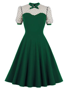 Crew Neck Polka Dots Semi-Sheer 1950S Vintage Dress