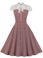 Load image into Gallery viewer, White Bowknot Collar Semi-Sheer Plaid 1950S Vintage Dress