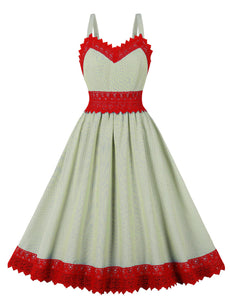 1950S Spaghetti Strap Vintage Dress With Red Lace