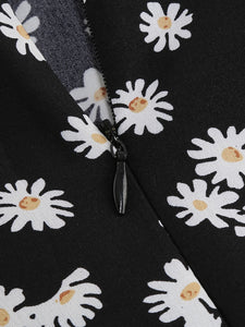 Square Neck Daisy Print Retro 1950S Dress
