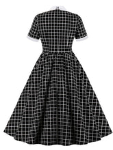 Load image into Gallery viewer, Black Plaid PeterPan Collar Short Sleeve High Waist Vintage Cotton 1950S Dress