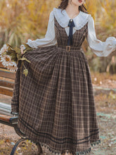 Load image into Gallery viewer, 2PS 1950S Regina Peter Pan Collar Long Sleeve Shirt And Plaid Lace Sundress Dress Suit
