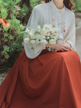 Load image into Gallery viewer, 2PS 1950S White Cat Embroidered Long Sleeve Shirt And Orange Swing Skirt Suit
