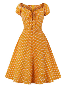 Polka Dots Off Shoulder Puff Sleeve 1950S Vintage Swing Dress