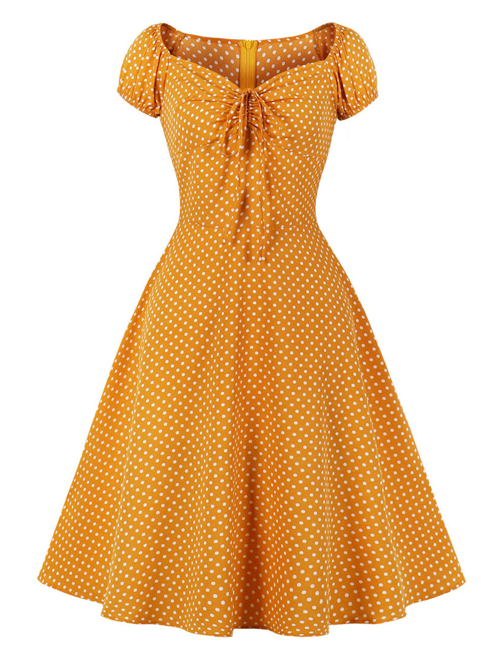 Polka Dots Off Shoulder Puff Sleeve 1950S Vintage Swing Dress