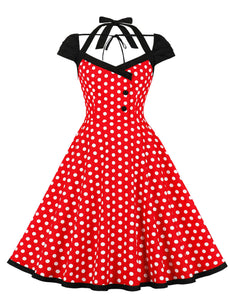 Minnie 1950s Polka Dot Cap Sleeve Vintage Swing Dress