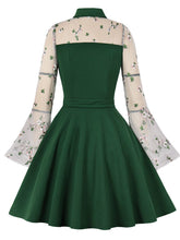 Load image into Gallery viewer, Dark Green Turn Down Flower Embroidered Semi-Sheer 1950S Vintage Dress