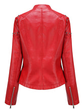 Load image into Gallery viewer, Rivet Long Sleeve PU Leather Motorcycle Jacket With Irregular Hem