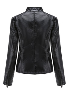 Pink Long Sleeve PU Leather Motorcycle Jacket For Women
