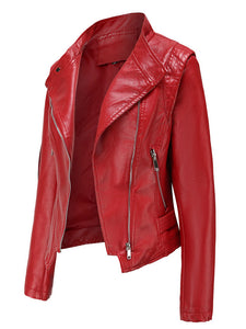 Navy Long Sleeve PU Leather Motorcycle Jacket