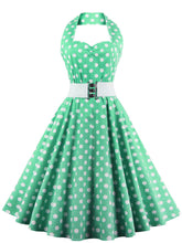 Load image into Gallery viewer, Polka Dots Off the Shoulder High Waist Halter 1950 Dress