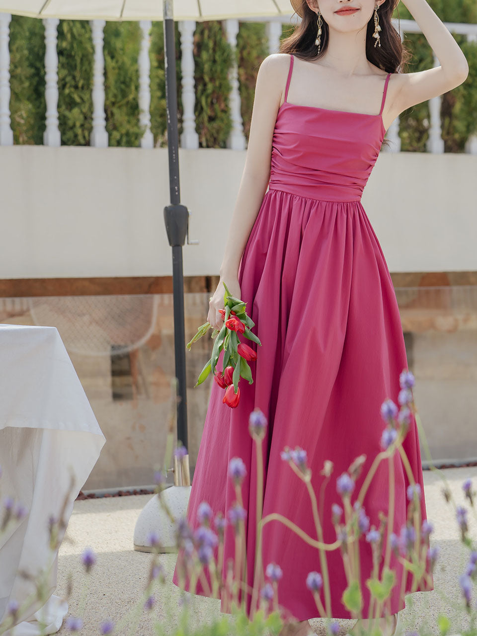 Fuchsia Spaghetti Strap Swing Vintage 1950S Dress