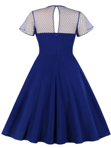 With Pocket Semi-Sheer A Line Black 50S Dress
