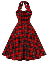 Load image into Gallery viewer, Plaid Off the Shoulder High Waist Halter 1950 Dress