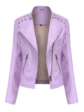 Load image into Gallery viewer, Women‘s Leather Jacket Weave Long Sleeve Winter Coat