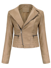 Load image into Gallery viewer, Crop Coat Long Sleeve PU Leather Motorcycle Jacket For Women