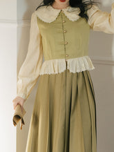 Load image into Gallery viewer, 2PS Light Green Peter Pan Collar Ruffles Blouse And Green Swing Skirt 1950S Dresss Set