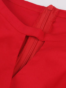 Crewneck Cut Out Solid Color 1950S Vintage Dress