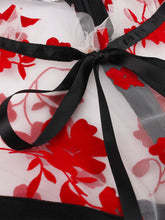 Load image into Gallery viewer, Red Flower Semi Sheer 1950S Swing Vintage Black Dress