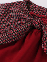 Load image into Gallery viewer, Wine Red Bow Plaid 1950S Vintage Dress With Pockets