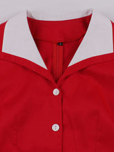 Load image into Gallery viewer, Lapel Collar Red And White Contrast Trim Vinatge Dress
