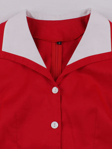 Lapel Collar Red And White Contrast Trim Vinatge Dress