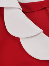 Load image into Gallery viewer, Red Flower V Collar 1950S Vintage Dress With Button