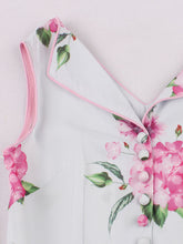 Load image into Gallery viewer, White Rose Flower V Neck 1950S Vintage Swing Dress