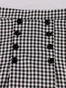 1950s Black Plaid High Wasit Pleated Swing Vintage Skirt
