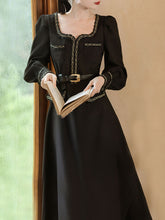 Load image into Gallery viewer, Black Ballet Square Collar 1950S Vintage Little Black Dress