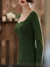 Load image into Gallery viewer, Dark Green The Marvelous Mrs.Maisel Same Style Long Sleeve Turtleneck Sweater Swing Dress